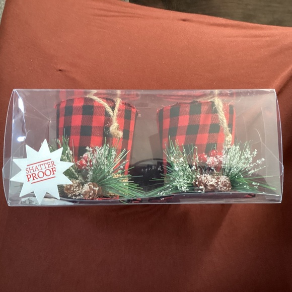 Christmas Decor Red Black Checkered Hats Shatter Proof  New with Tag - Picture 2 of 13